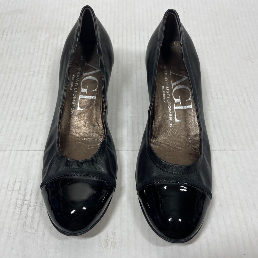 Attilio Giusti Leombruni AGL Black Leather Patent Leather Toe Pump‎ Heels EU 36
